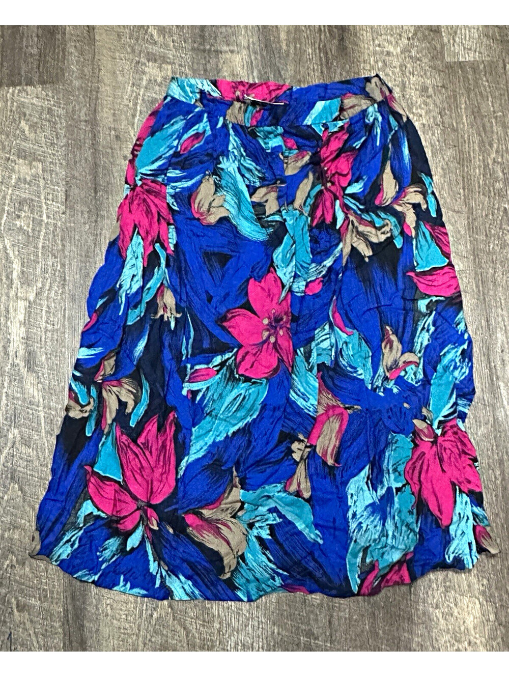 Vintage Johnny B Floral A-Line Knee Skirt Blue Pink Teal Viscose Size 10 80s 90s